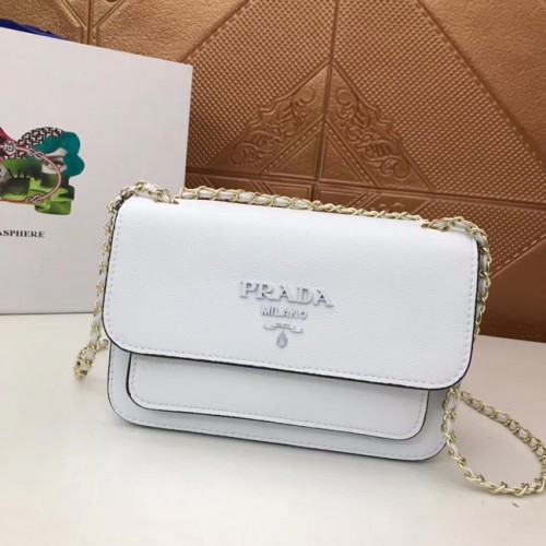 Prada Borsa a tracolla in pelle di vitello 3011 bianca