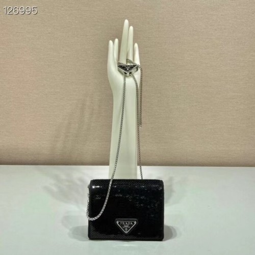 Prada Portacarte tempestato di cristalli con tracolla 1MR024 nero