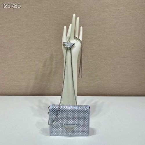 Prada Portacarte tempestato di cristalli con tracolla 1MR024 argento