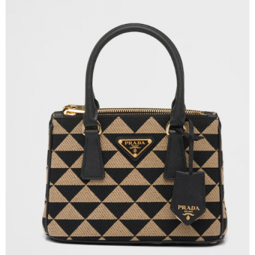 Mini borsa Prada Galleria in tessuto jacquard ricamato 1BA906 nera