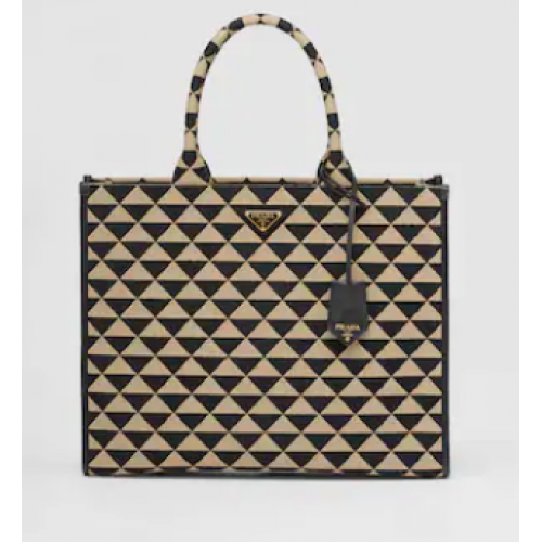 Prada Borsa grande Prada Symbole in tessuto jacquard 1BR255 Black&Beige