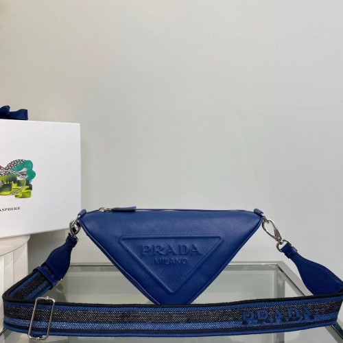 Borsa a spalla Triangolo in pelle Prada 2EV055 blu