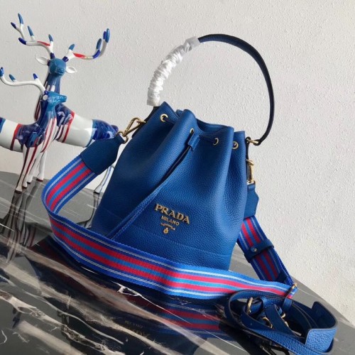 Prada Borsa a secchiello in pelle 1BE018 blu
