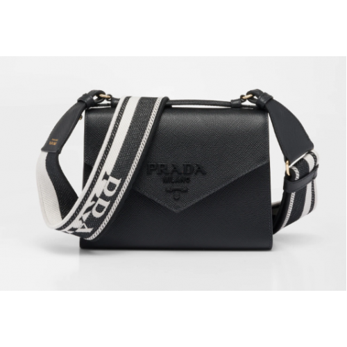 Borsa Prada Monochrome Saffiano e pelle 1BD317 nera