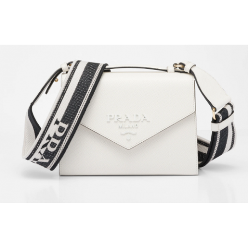 Borsa Prada Monochrome Saffiano e pelle 1BD317 bianca