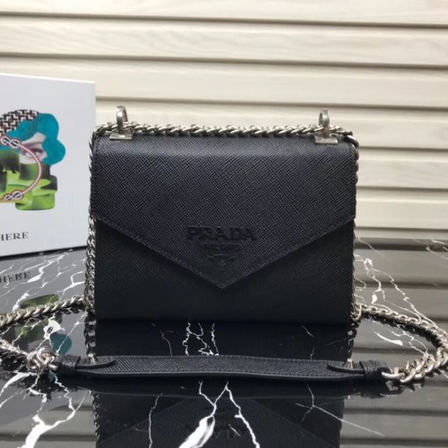 Borsa Prada Monochrome in pelle Saffiano 1BD127 nera