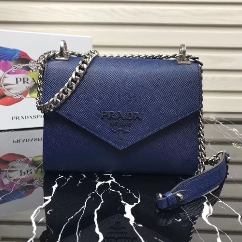 Borsa Prada Monochrome in pelle Saffiano 1BD127 blu