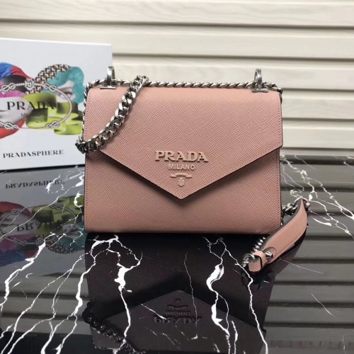 Borsa Prada Monochrome in pelle Saffiano 1BD127 rosa chiaro