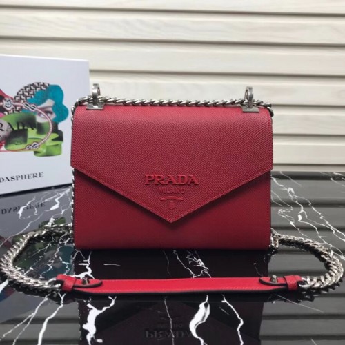 Borsa Prada Monochrome in pelle Saffiano 1BD127 rossa