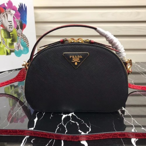 Borsa Prada Odette in pelle Saffiano 1BH123 nera&rossa
