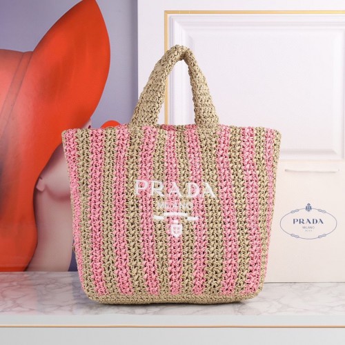 Prada Borsa tote in paglia traforata A20270 Rosa