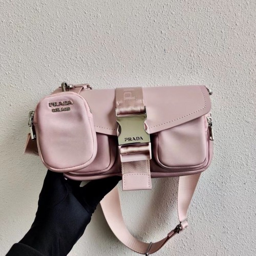 Borsa Prada Pocket in nylon e pelle spazzolata 1BD295 rosa