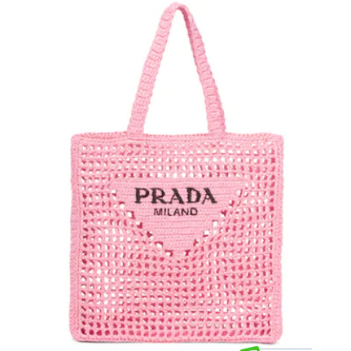 Borsa tote Prada in rafia 1BG393 rosa