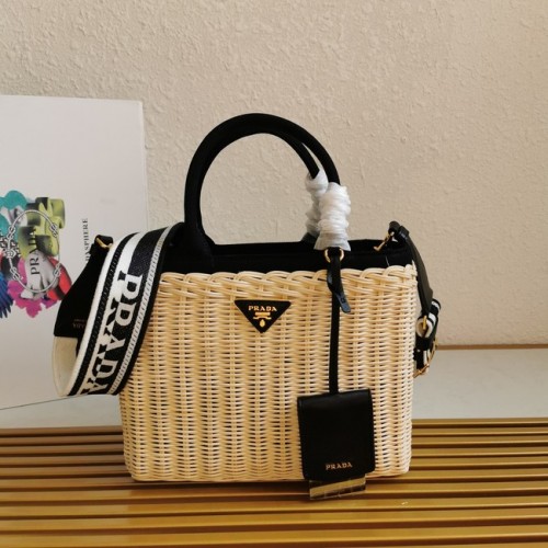 Prada Borsa tote in rafia 1BG835 marrone chiaro