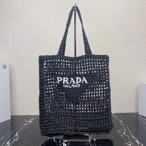 Borsa tote Prada in rafia 1CH393 nera