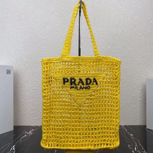 Borsa tote Prada in rafia 1CH393 gialla
