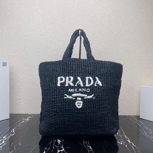 Borsa tote Prada in rafia 1NE229 nera