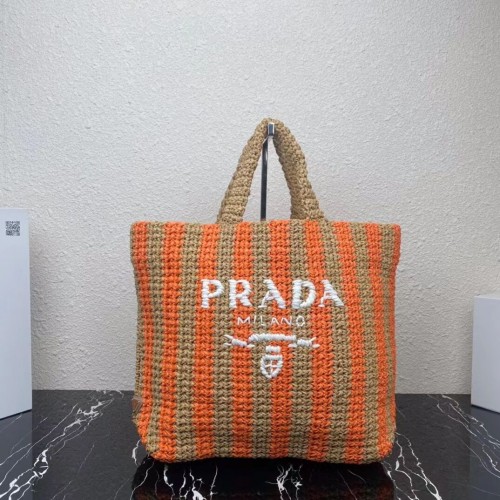 Borsa tote Prada in rafia 1NE229 arancione