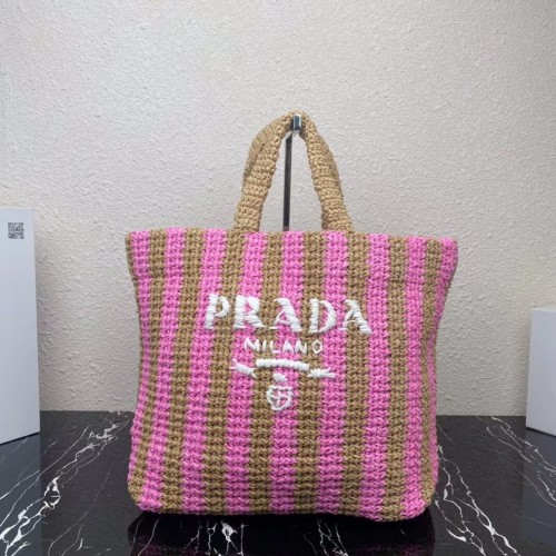 Borsa tote Prada in rafia 1NE229 rosa
