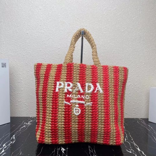 Borsa tote Prada in rafia 1NE229 rossa