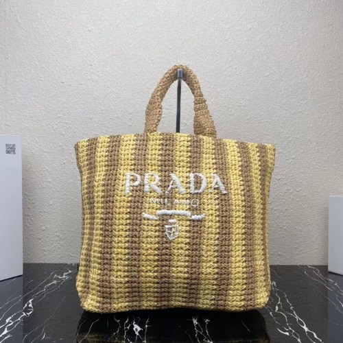 Borsa tote Prada in rafia 1NE229 gialla