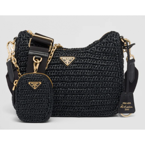 Prada Re-Edition 2005 borsa in rafia 1BH204 nera
