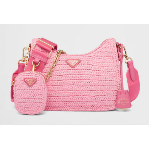 Prada Re-Edition 2005 borsa in rafia 1BH204 rosa