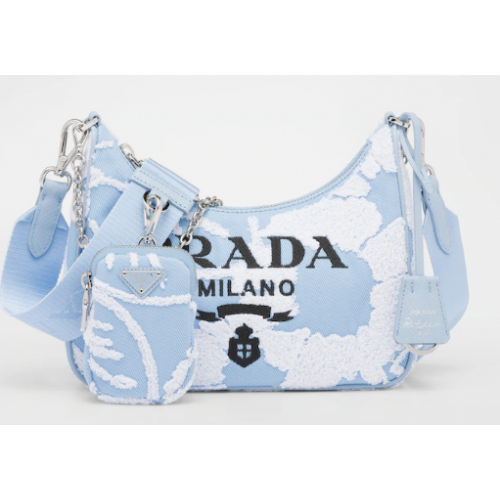Prada Re-Edition 2006 borsa a tracolla drill ricamata 1BH204 celeste