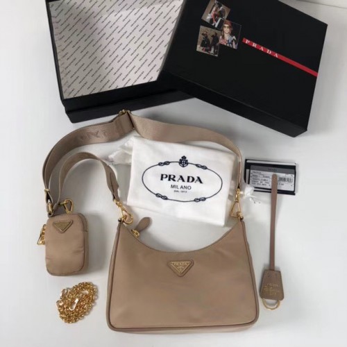 Borsa a spalla Prada Re-Edition in nylon 1BH204 albicocca