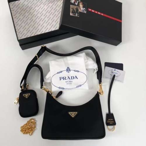 Borsa a spalla Prada Re-Edition in nylon 1BH204 nera