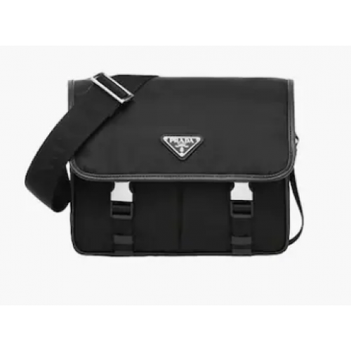Borsa a spalla Prada in Re-Nylon e pelle Saffiano 2VD769 nera
