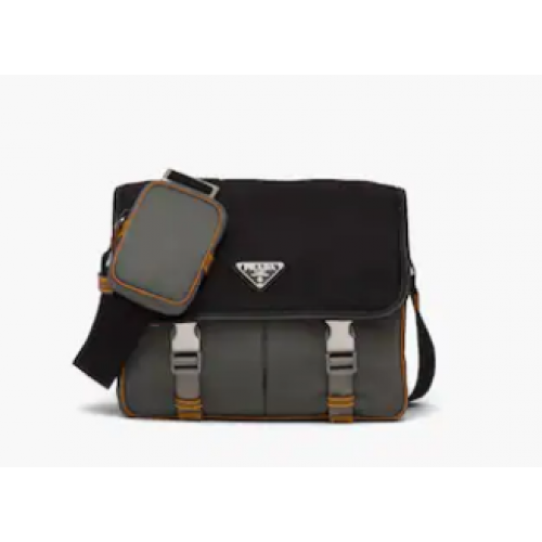 Borsa a spalla Prada in Re-Nylon e pelle Saffiano 2VD769 nera&grigia