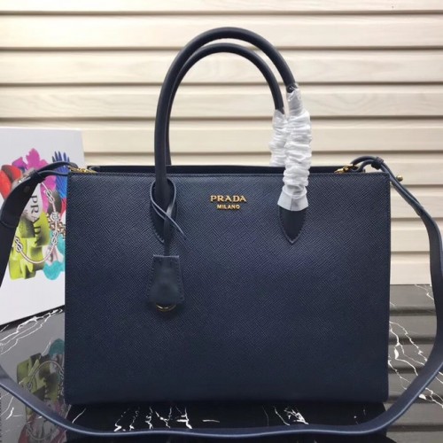Borsa Prada in pelle Saffiano grande 1BA153 blu scuro