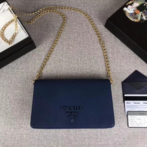 Borsa a tracolla ripiegabile con logo Saffiano Prada 1BP012 blu