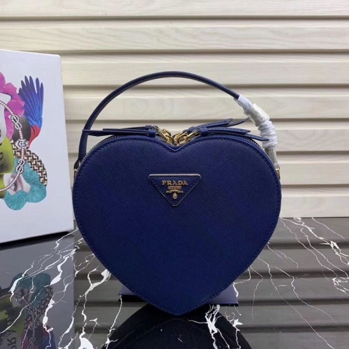 Prada Saffiano Originale Borsa Tote Cuore In Pelle 1BH144 Blu