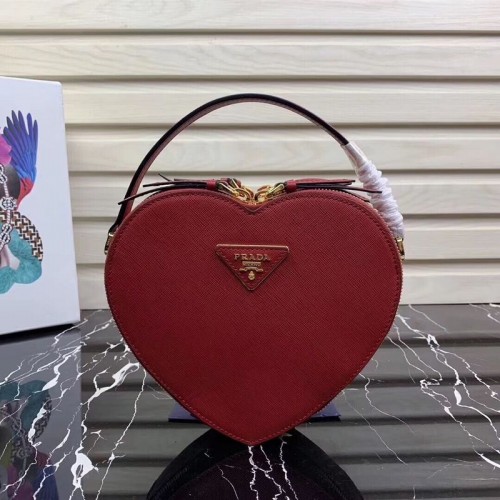 Prada Saffiano Borsa Tote Heart in pelle originale 1BH144 Rossa