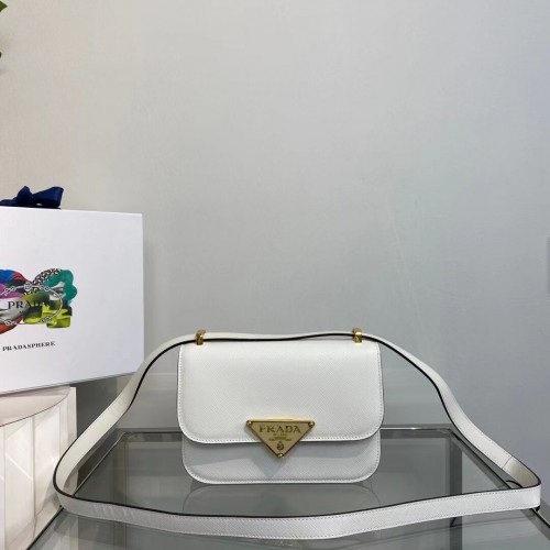 Borsa a spalla Prada Identity in pelle Saffiano 1BN320 bianca