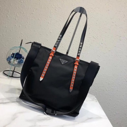 Prada Borsa tote in pelle Saffiano e nylon 1BG212 nero&arancio