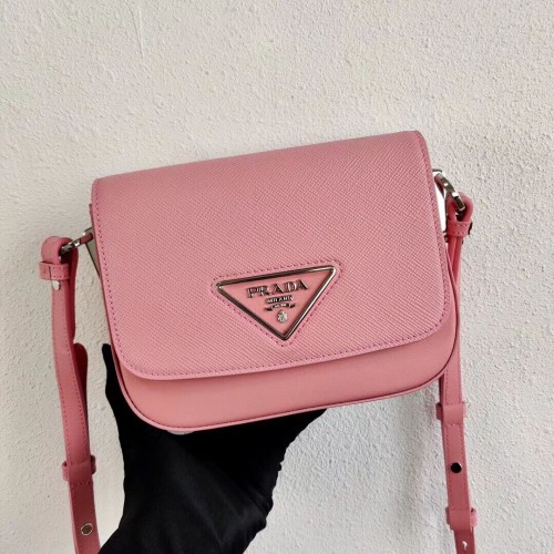Mini borsa a spalla Prada in pelle Saffiano 2BD249 rosa