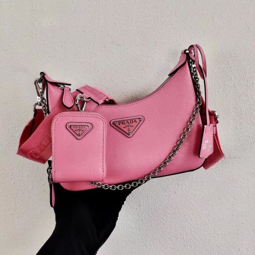 Mini borsa a spalla Prada in pelle Saffiano 2BH204 rosa