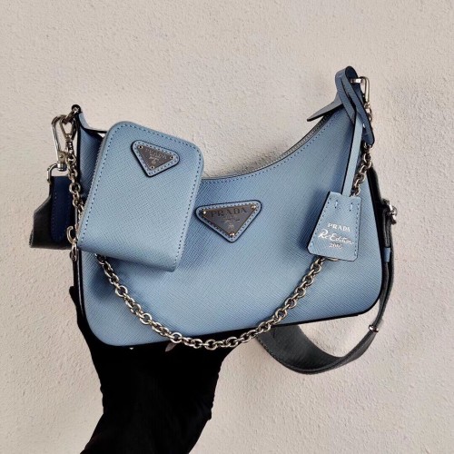 Mini borsa a tracolla Prada in pelle Saffiano 2BH204 celeste