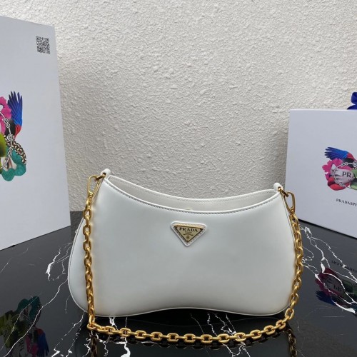 Borsa a spalla Prada in pelle Saffiano 2BC148 bianca