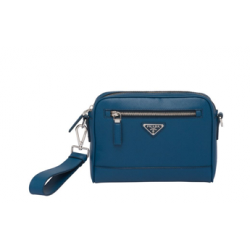 Borsa a spalla Prada in pelle Saffiano 2VH063 blu