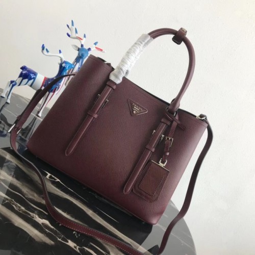 Borsa tote in pelle originale Prada Saffiano BN2838 Claret