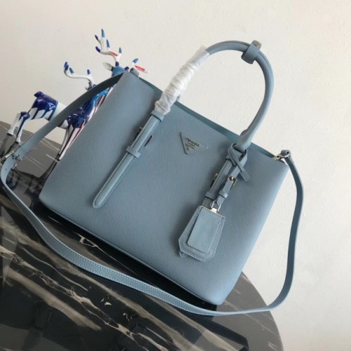 Prada Borsa tote in pelle originale Saffiano BN2838 celeste