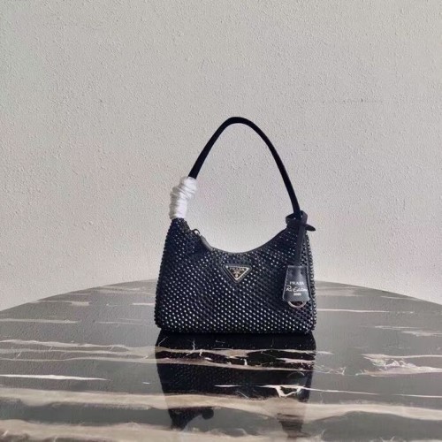 Prada Mini-bag in raso con cristalli artificiali 1BE515 nera