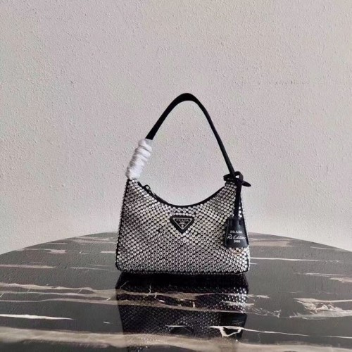 Prada Mini-bag in raso con cristalli artificiali 1BE515Z nera