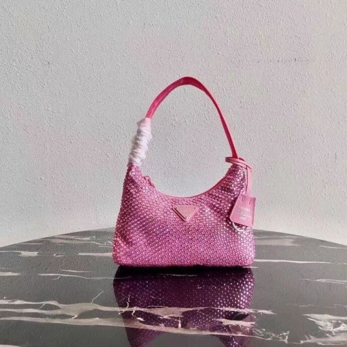 Minibag Prada in raso con cristalli artificiali 1BE515Z rosa