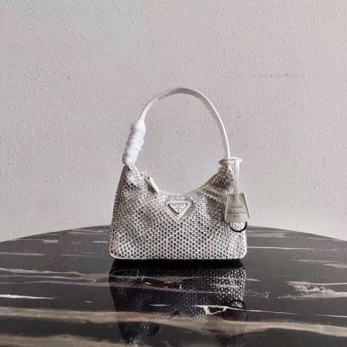 Prada Mini-bag in raso con cristalli artificiali 1BE515Z bianco