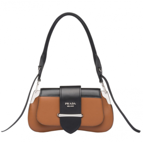 Borsa a spalla Prada Sidonie in pelle 1BD168 marrone&nera